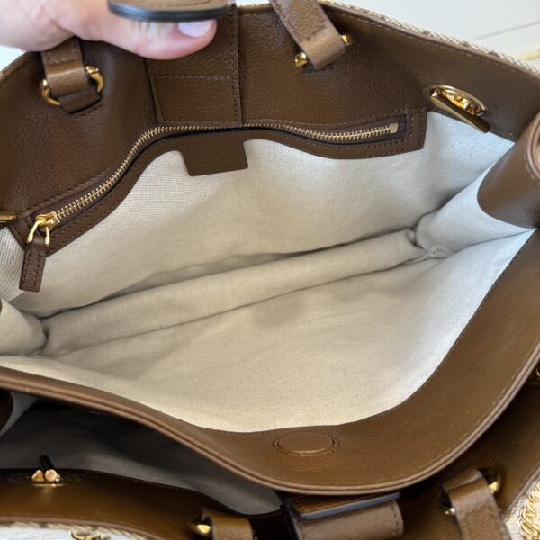 Gucci Monogram New Sakai Calfskin Lux Medium Horsebit 1955 Tote Bag Beige Ebony New Tan