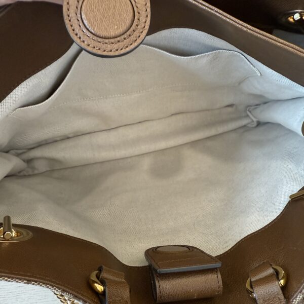 Gucci Monogram New Sakai Calfskin Lux Medium Horsebit 1955 Tote Bag Beige Ebony New Tan