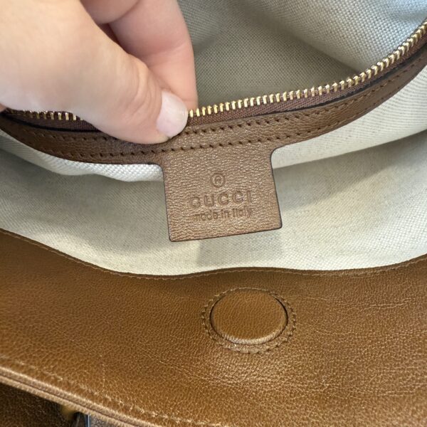 Gucci Monogram New Sakai Calfskin Lux Medium Horsebit 1955 Tote Bag Beige Ebony New Tan