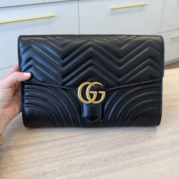 Gucci GG Marmont Flap Clutch Matelasse Leather Black