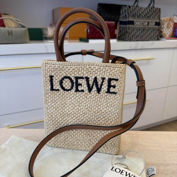 Loewe A5 Raffia & Leather Tote Bag