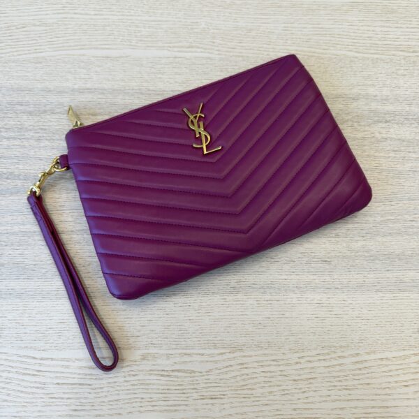 Saint Laurent YSL Monogram Small Pouch in Smooth Leather Purple and Gold Hardware