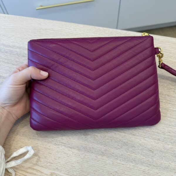 Saint Laurent YSL Monogram Small Pouch in Smooth Leather Purple and Gold Hardware