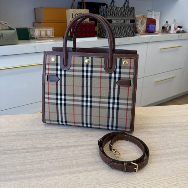 Burberry Calfskin Vintage Check Two Handle Title Bag Archive Beige