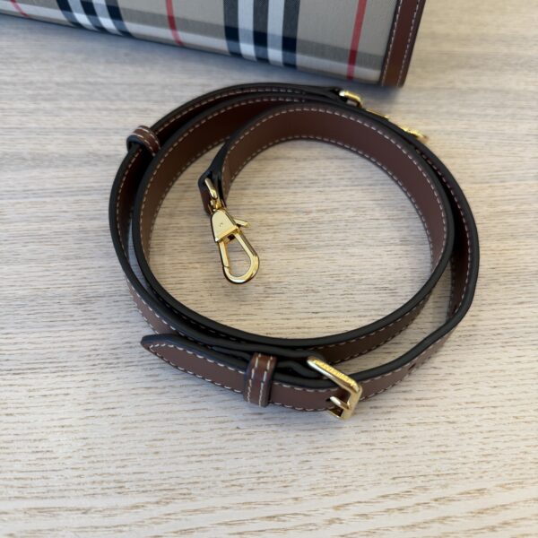 Burberry Calfskin Vintage Check Two Handle Title Bag Archive Beige