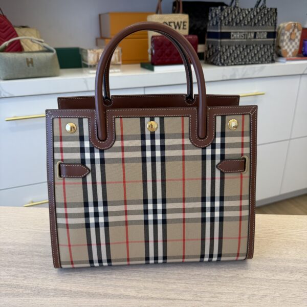 Burberry Calfskin Vintage Check Two Handle Title Bag Archive Beige