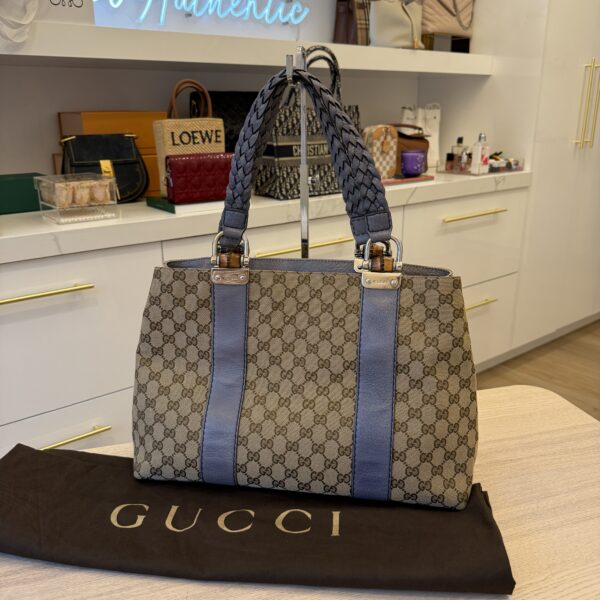 Gucci Monogram Medium Bamboo Bar Tote Blue