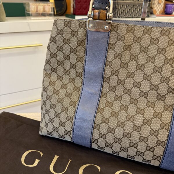 Gucci Monogram Medium Bamboo Bar Tote Blue