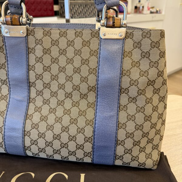 Gucci Monogram Medium Bamboo Bar Tote Blue