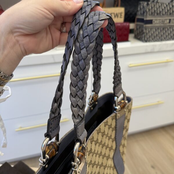 Gucci Monogram Medium Bamboo Bar Tote Blue
