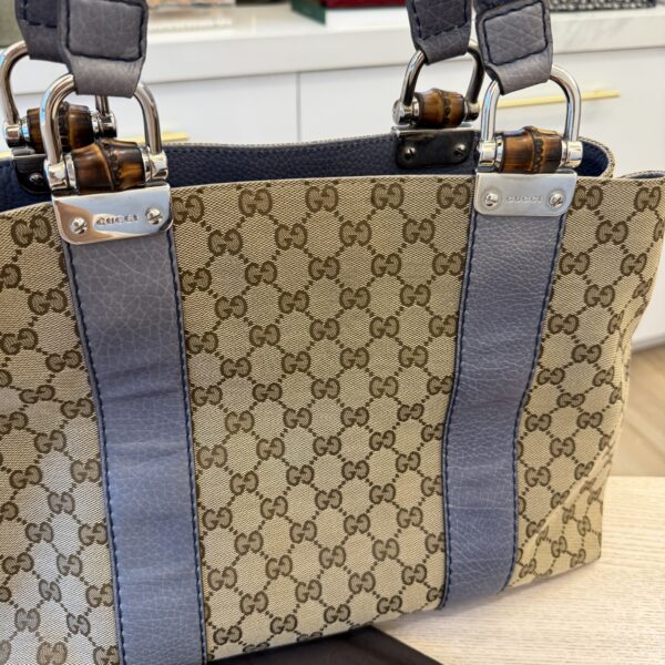 Gucci Monogram Medium Bamboo Bar Tote Blue