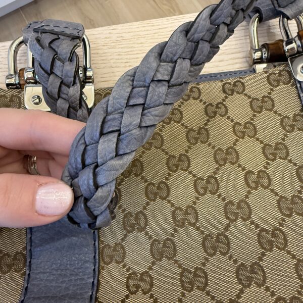 Gucci Monogram Medium Bamboo Bar Tote Blue