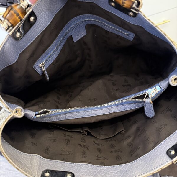 Gucci Monogram Medium Bamboo Bar Tote Blue