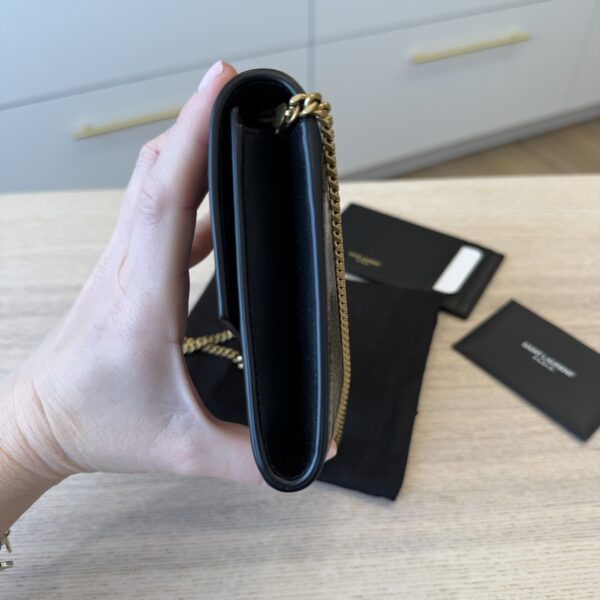Saint Laurent Grain De Poudre Uptown Chain Wallet Dark Black & Gold Hardware