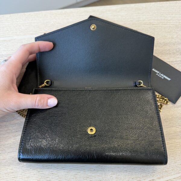 Saint Laurent Grain De Poudre Uptown Chain Wallet Dark Black & Gold Hardware