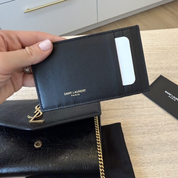 Saint Laurent Grain De Poudre Uptown Chain Wallet Dark Black & Gold Hardware