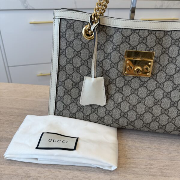 Gucci GG Supreme Monogram Medium Padlock Tote White