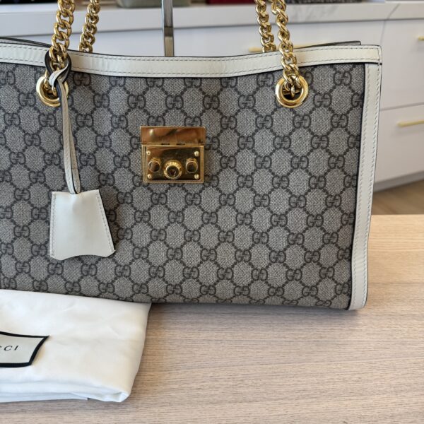 Gucci GG Supreme Monogram Medium Padlock Tote White