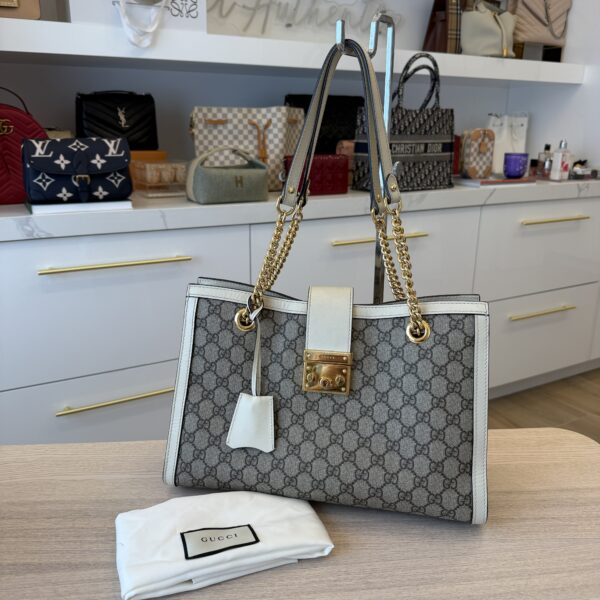 Gucci GG Supreme Monogram Medium Padlock Tote White