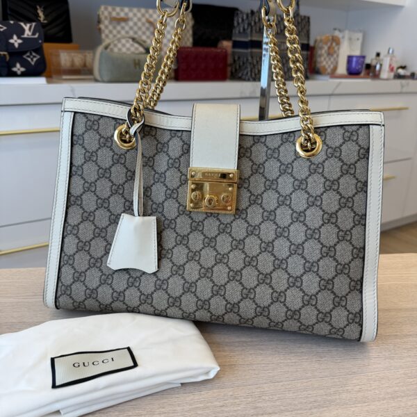 Gucci GG Supreme Monogram Medium Padlock Tote White