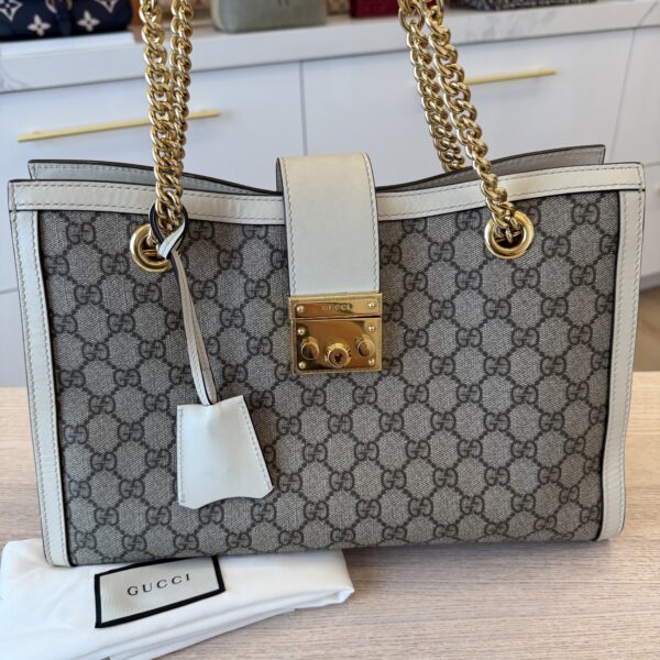 Gucci GG Supreme Monogram Medium Padlock Tote White