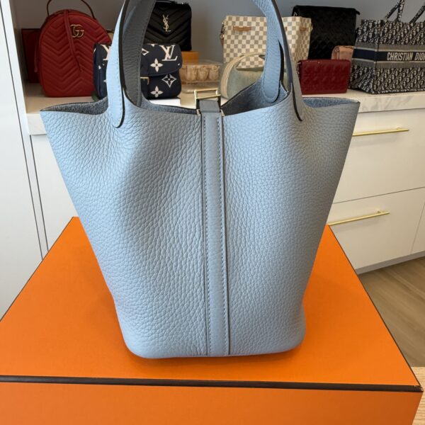 Hermes Taurillon Clemence Picotin Lock 18 PM Gris Pantin Gold Hardware