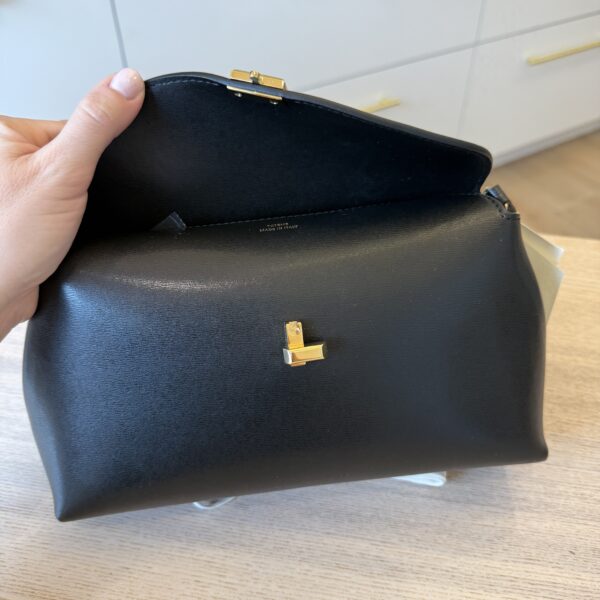 Toteme T-Lock Leather Clutch Crossbody Black Gold Hardware