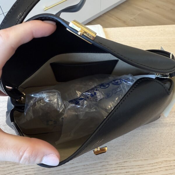 Toteme T-Lock Leather Clutch Crossbody Black Gold Hardware