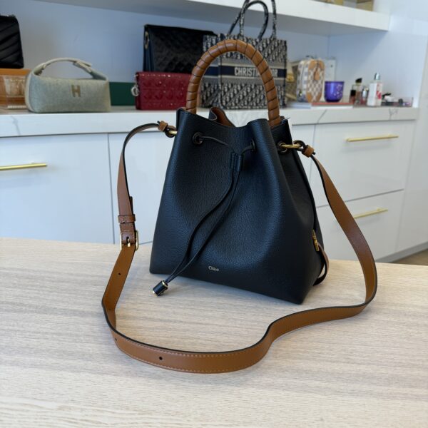 Chloe Marcie Bucket Bag in Grained Leather Black and Tan