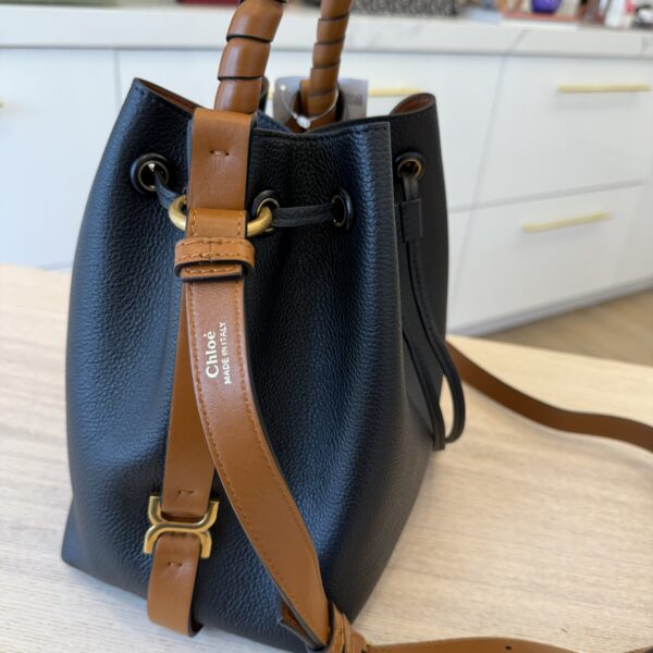 Chloe Marcie Bucket Bag in Grained Leather Black and Tan