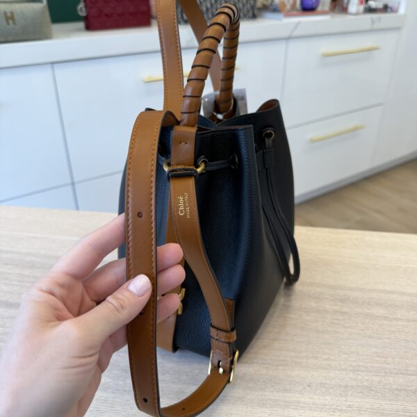 Chloe Marcie Bucket Bag in Grained Leather Black and Tan