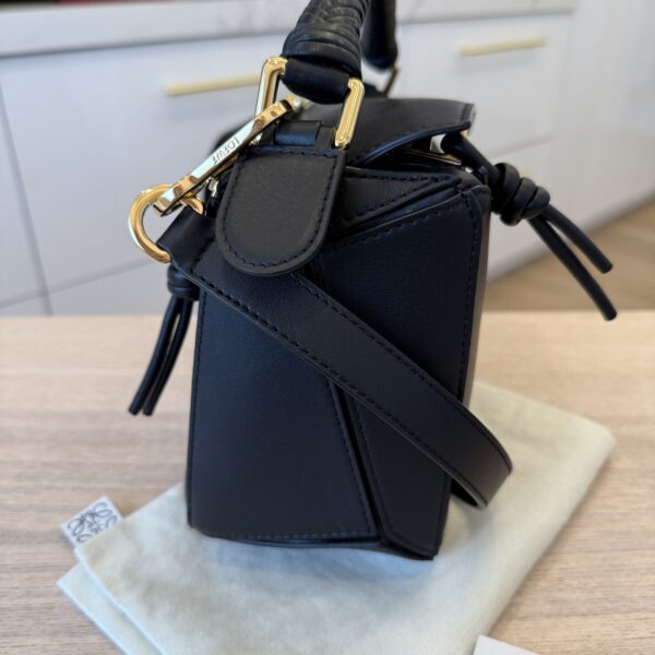 Loewe Puzzle Small Leather Woven Top-Handle Bag Black and Gold Hardware