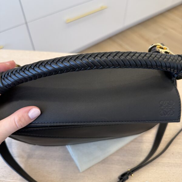 Loewe Puzzle Small Leather Woven Top-Handle Bag Black and Gold Hardware