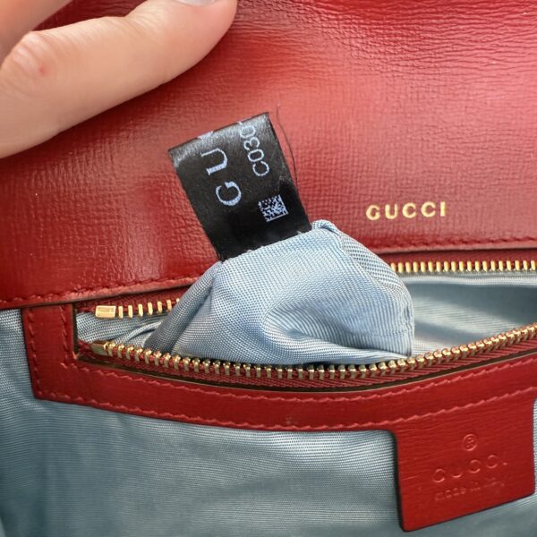 Gucci Textured Calfskin Small Torchon GG Ring Shoulder Bag New Cherry Red