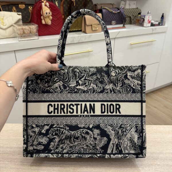 Christian Dior Canvas Embroidered Small Dioriviera Toile De Jouy Book Tote Blue