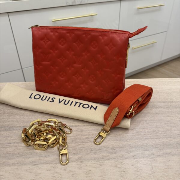 Louis Vuitton Lambskin Embossed Monogram Coussin PM Red