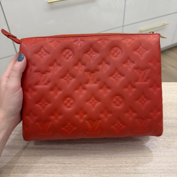 Louis Vuitton Lambskin Embossed Monogram Coussin PM Red