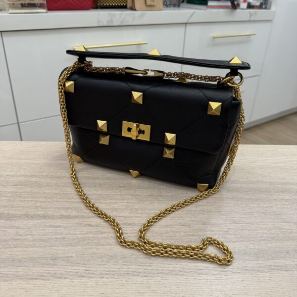 Valentino Garavani Nappa Large Roman Stud Shoulder Bag Black