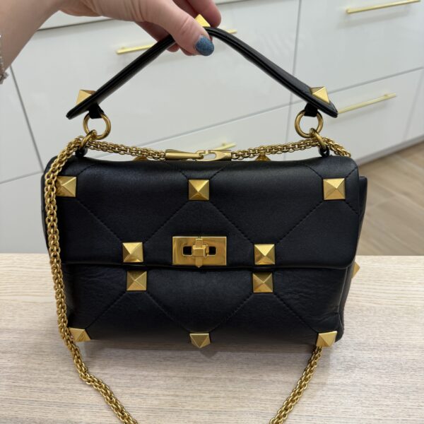 Valentino Garavani Nappa Large Roman Stud Shoulder Bag Black