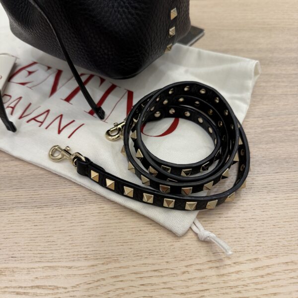 Valentino Garavani Rockstud Grainy Calfskin Bucket Bag Black