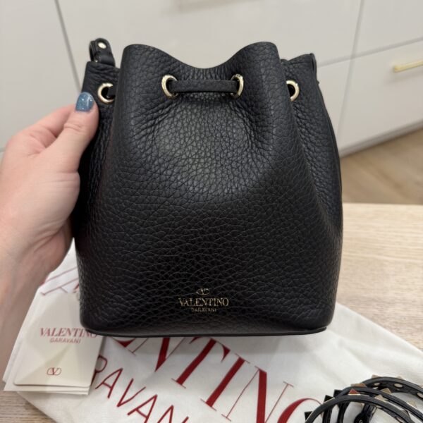 Valentino Garavani Rockstud Grainy Calfskin Bucket Bag Black