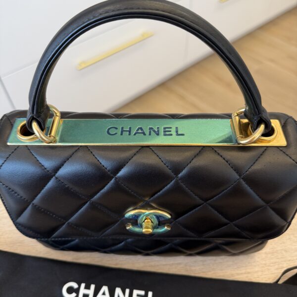 Chanel Lambskin Quilted Small Trendy CC Dual Handle Flap Bag Black Gold Hardware