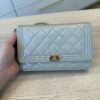 Chanel Metallic Patent Calfskin Quilted Boy Wallet on Chain WOC Light Grey