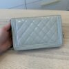 Chanel Metallic Patent Calfskin Quilted Boy Wallet on Chain WOC Light Grey