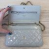 Chanel Metallic Patent Calfskin Quilted Boy Wallet on Chain WOC Light Grey