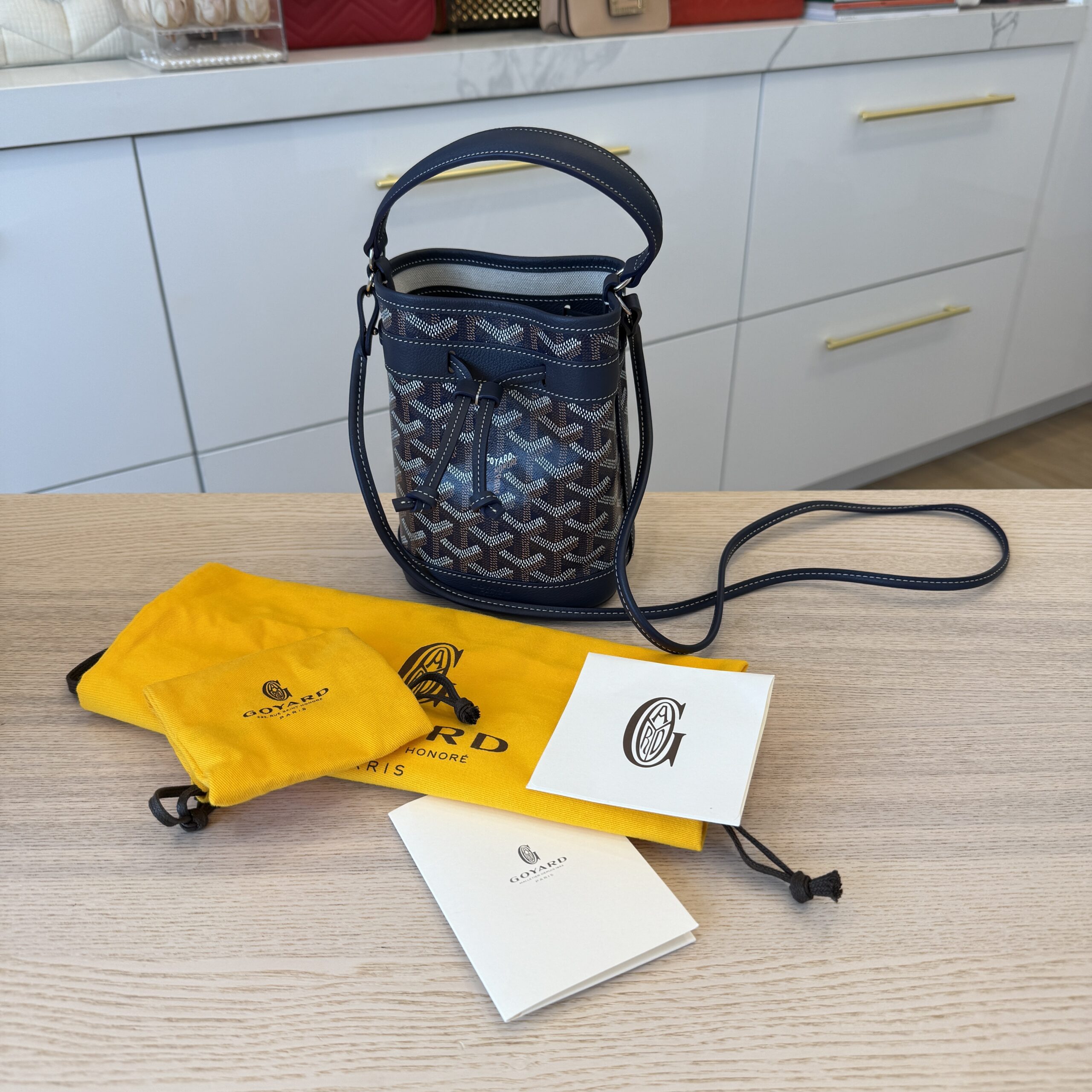 Goyard Goyardine Petit Flot Mini Bucket Bag Marine Bleu