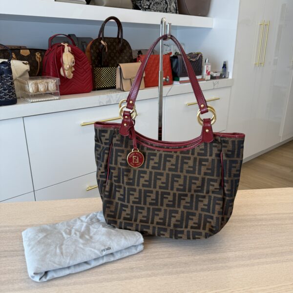 Fendi Zucca Chef Tote Bag in Brown and Red