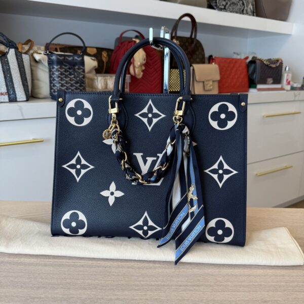 Louis Vuitton Empreinte Monogram Giant Onthego MM Navy and Creme and Silk Braided Bag Charm Multicolor