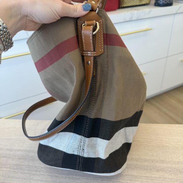 Burberry Canvas Mega Check Medium Ashby Hobo Saddle Brown