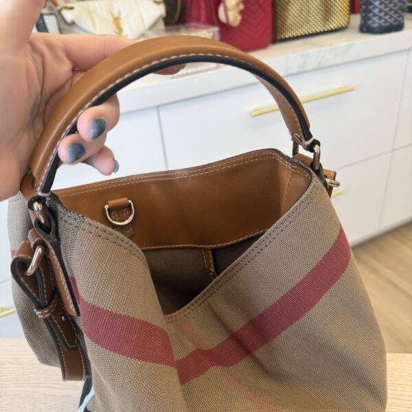 Burberry Canvas Mega Check Medium Ashby Hobo Saddle Brown